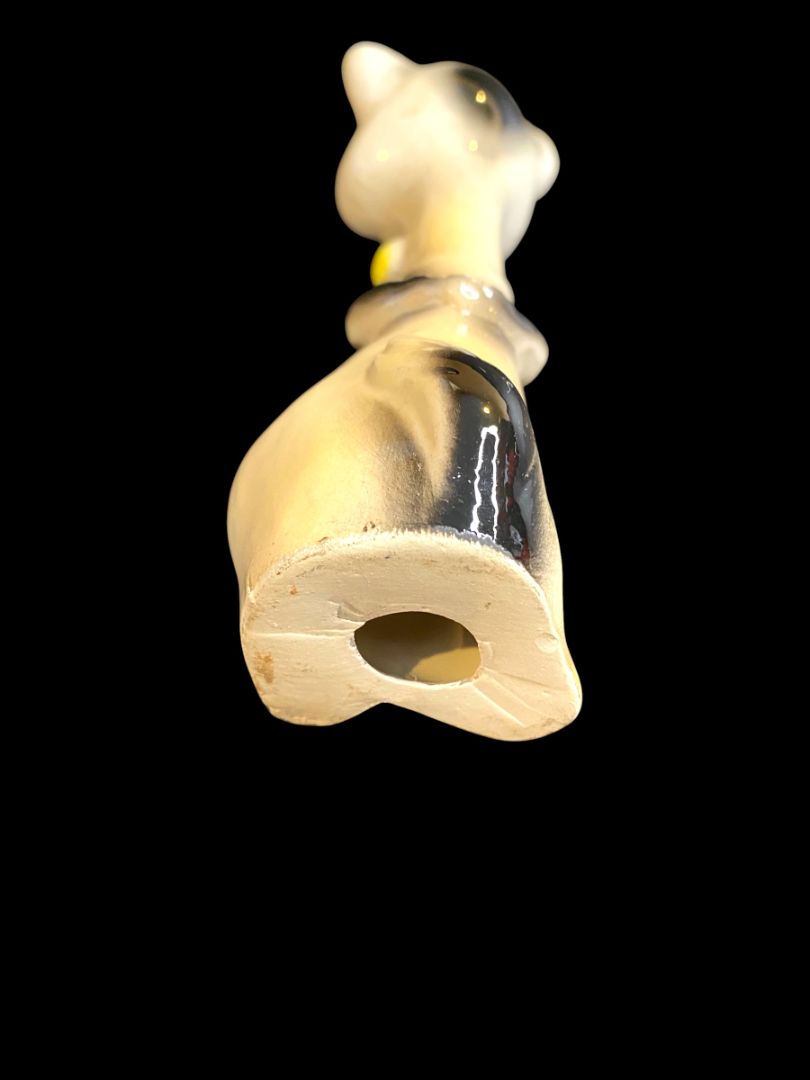 Midcentury Kitsch Cat Figurine Japan Ceramic Yellow Tie 7"