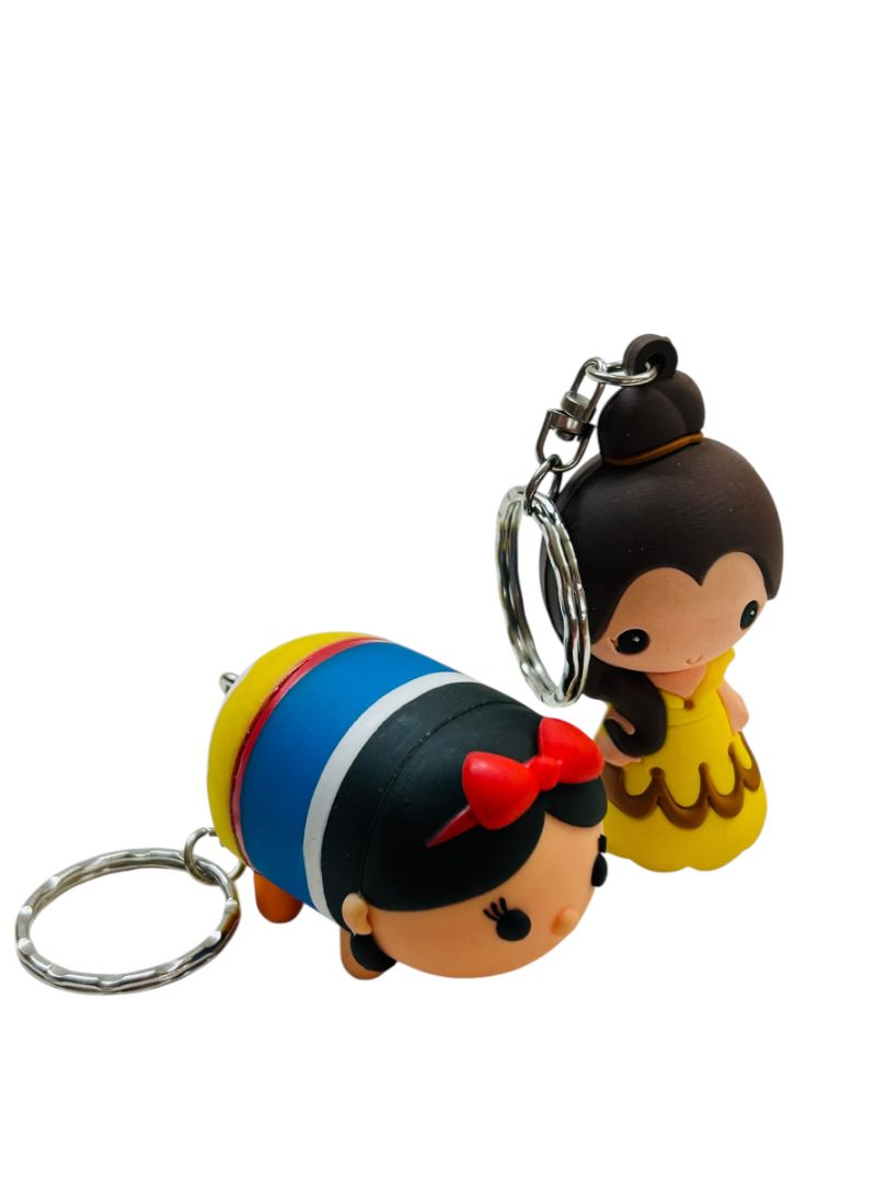 Set of 2 Disney Tsum Tsum Belle Snow White Vinyl Figure Keychain Key Rings 2.25"