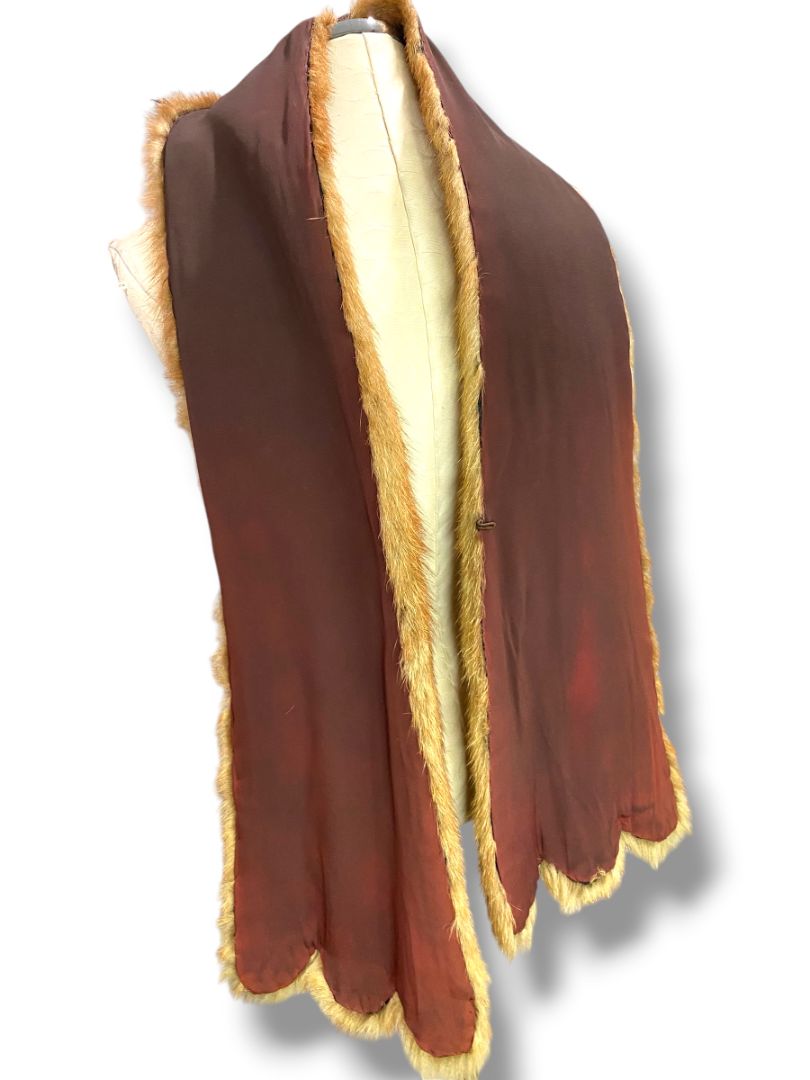 Vintage Genuine Mink Pelt Scarf Stole 62" Brown Stripes Hook Closure