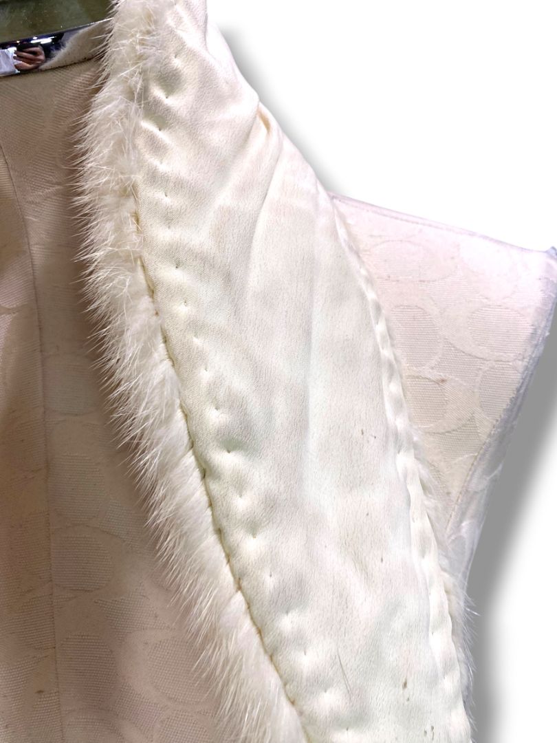 Vintage Blonde Mink Fur Collar Scarf Stole 31" Bridal Satin Back