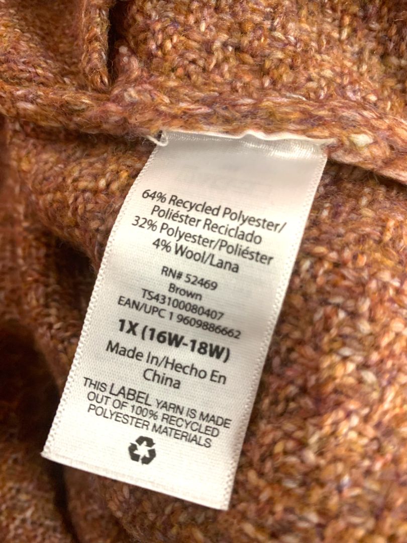 Size 1X (16W-18W) Terra & Sky Womens New Soft Brown Open Cardigan Pockets