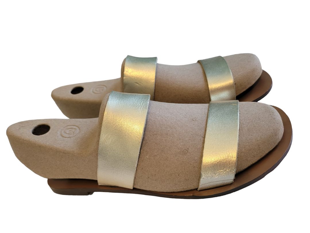 7 J.Crew Women's Gold Leather Metallic Sandals Slip on Two Strap Flat