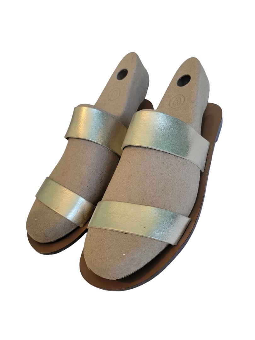 7 J.Crew Women's Gold Leather Metallic Sandals Slip on Two Strap Flat