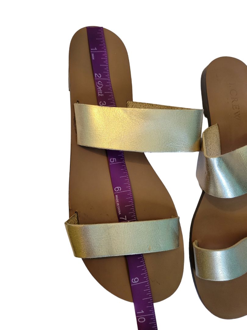 7 J.Crew Women's Gold Leather Metallic Sandals Slip on Two Strap Flat