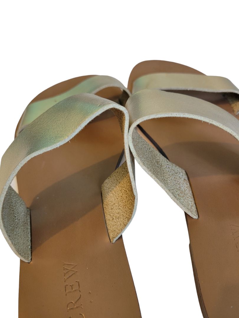 7 J.Crew Women's Gold Leather Metallic Sandals Slip on Two Strap Flat