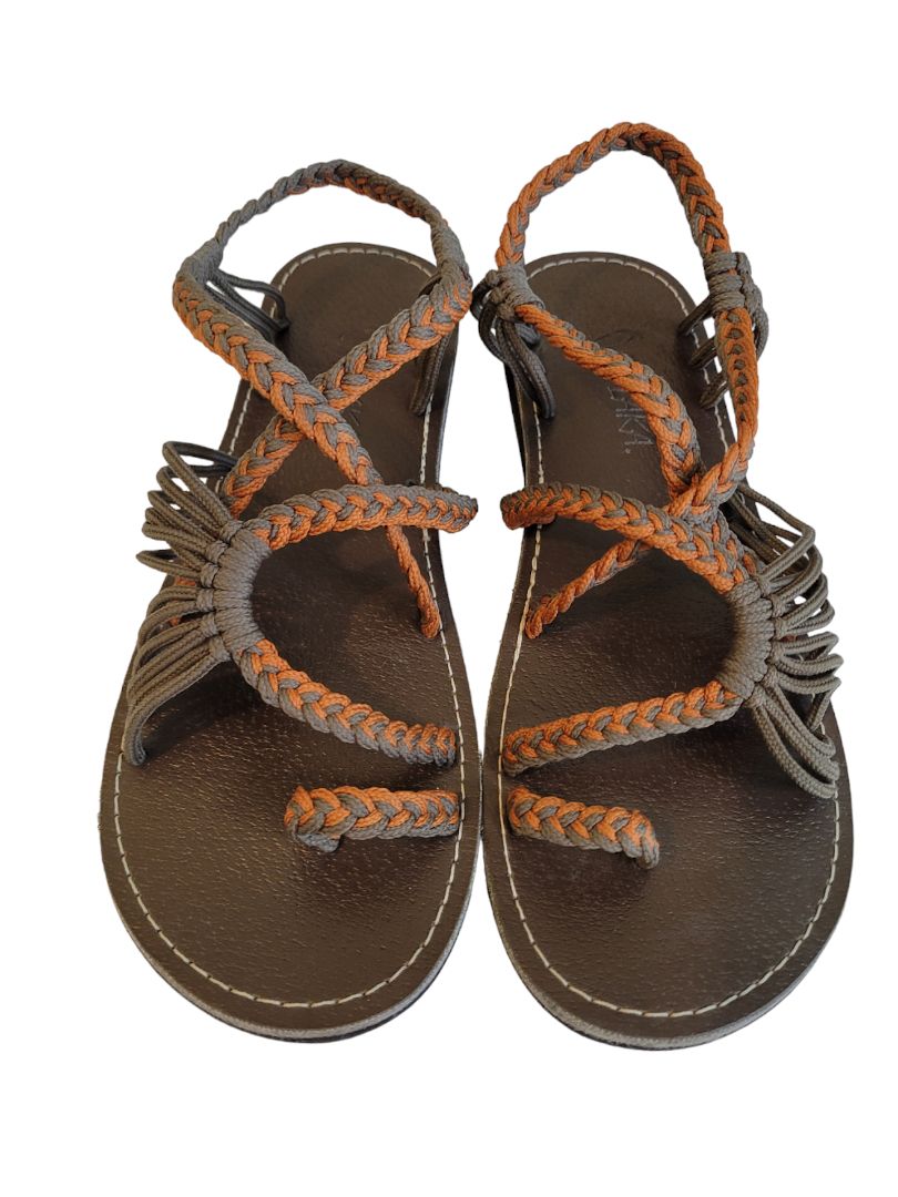 8 8.5 Plaka Palm Leaf Summer Sandals Orange Brown Womens