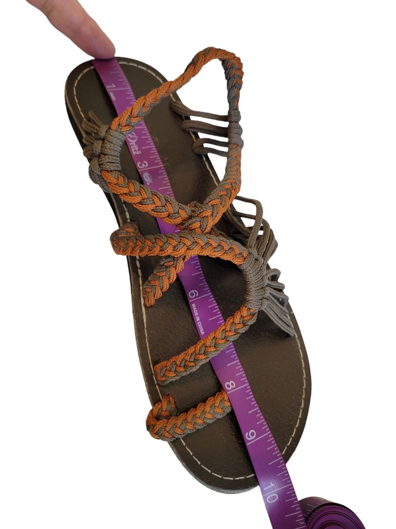 8 8.5 Plaka Palm Leaf Summer Sandals Orange Brown Womens