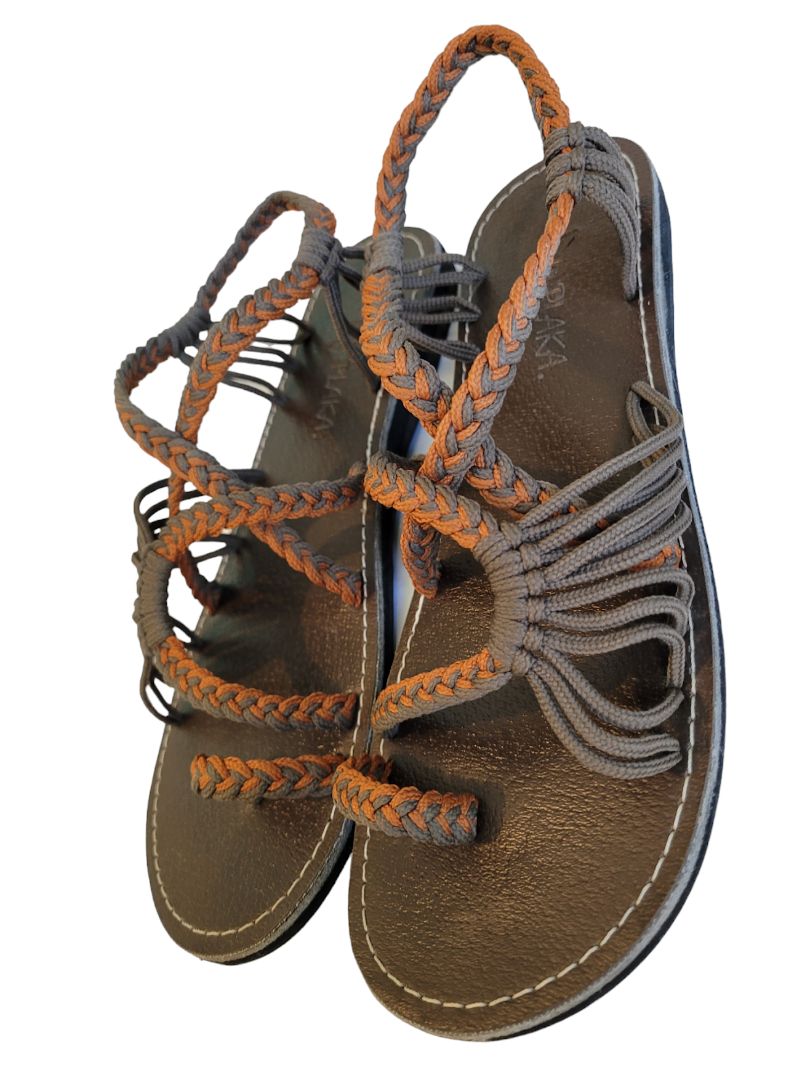 8 8.5 Plaka Palm Leaf Summer Sandals Orange Brown Womens