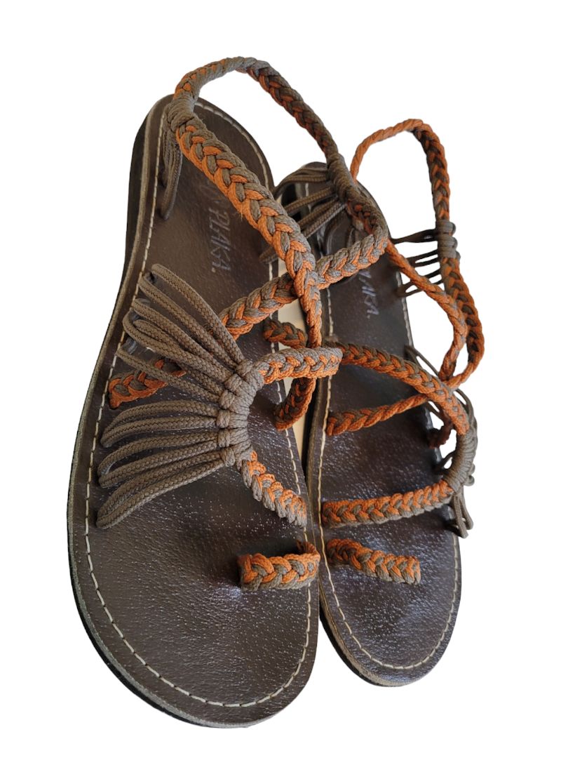 8 8.5 Plaka Palm Leaf Summer Sandals Orange Brown Womens