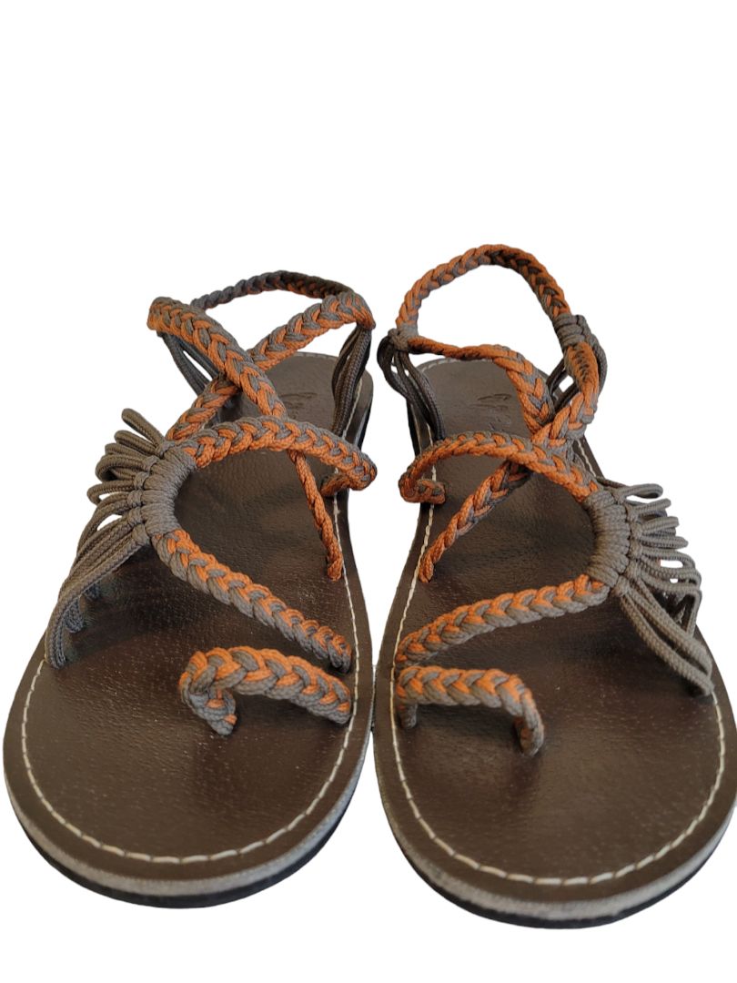 8 8.5 Plaka Palm Leaf Summer Sandals Orange Brown Womens