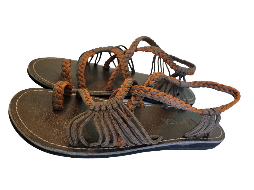 8 8.5 Plaka Palm Leaf Summer Sandals Orange Brown Womens
