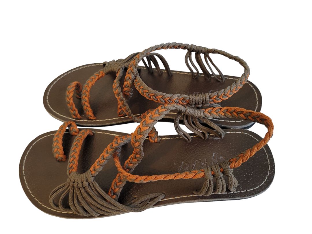 8 8.5 Plaka Palm Leaf Summer Sandals Orange Brown Womens