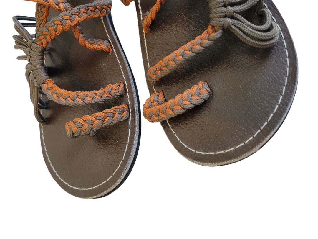 8 8.5 Plaka Palm Leaf Summer Sandals Orange Brown Womens