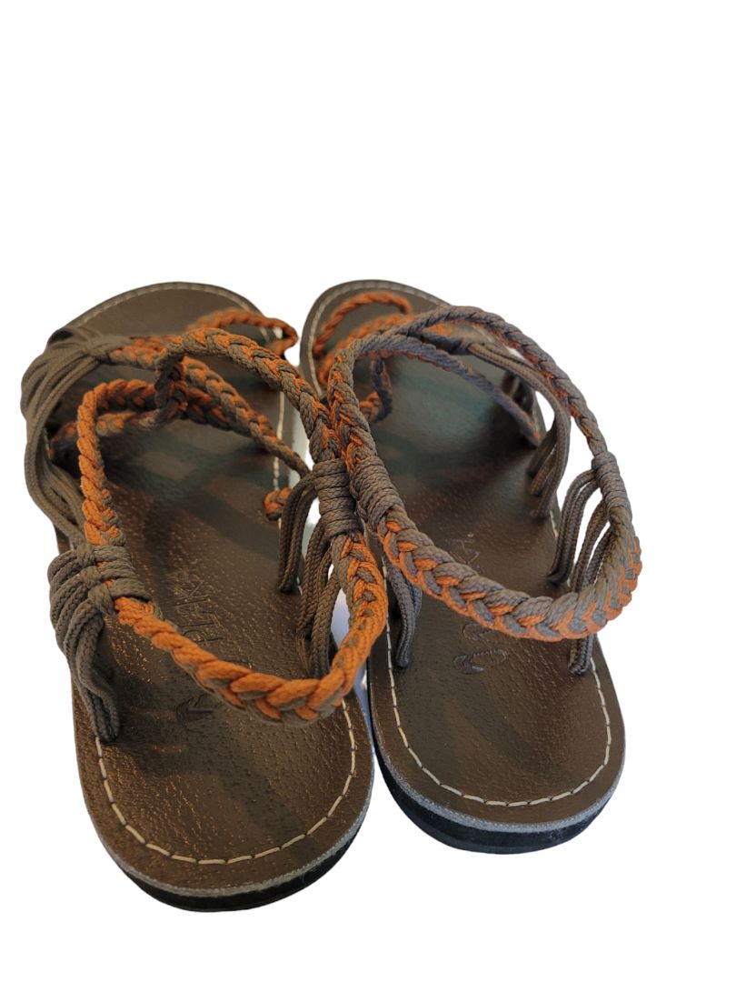 8 8.5 Plaka Palm Leaf Summer Sandals Orange Brown Womens