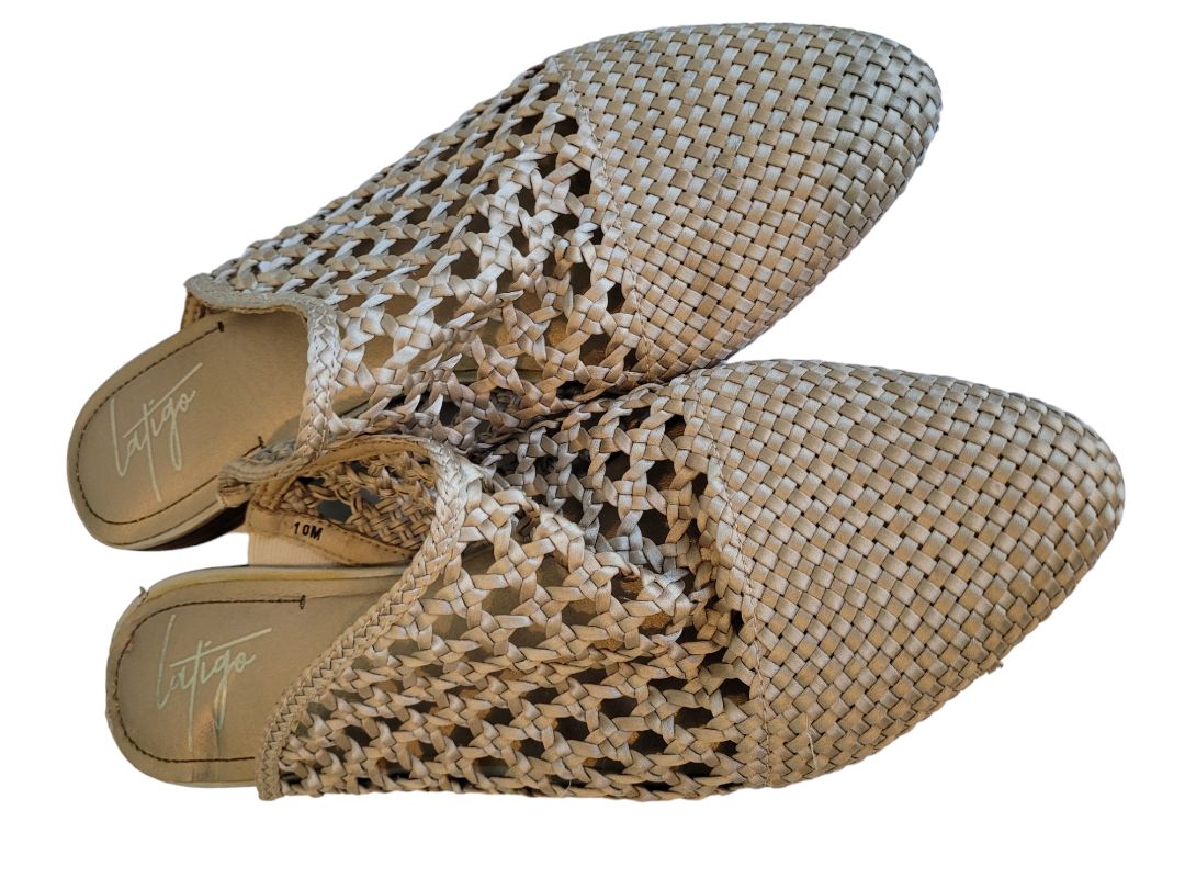 10M Latigo Anthropologie Champagne Woven Mules Slides Flats Shoes