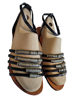 9 Madison Harding Black Strappy Metal Ring Sandals Moto Ankle Strap