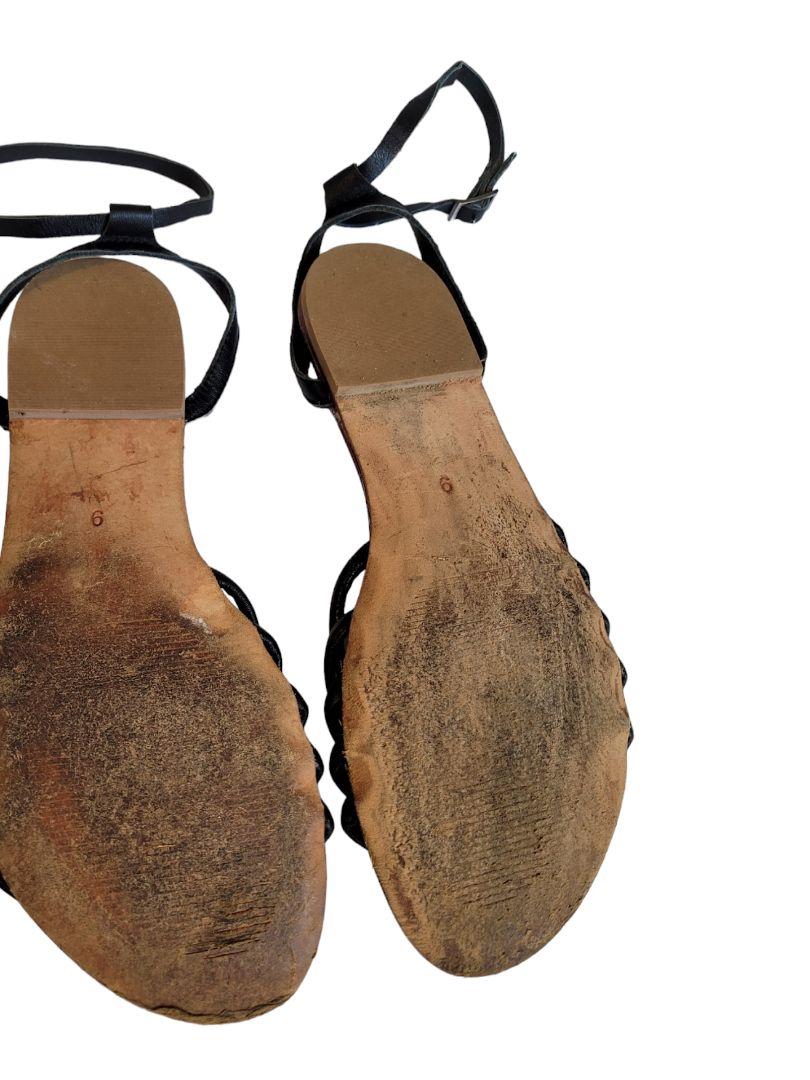 9 Madison Harding Black Strappy Metal Ring Sandals Moto Ankle Strap