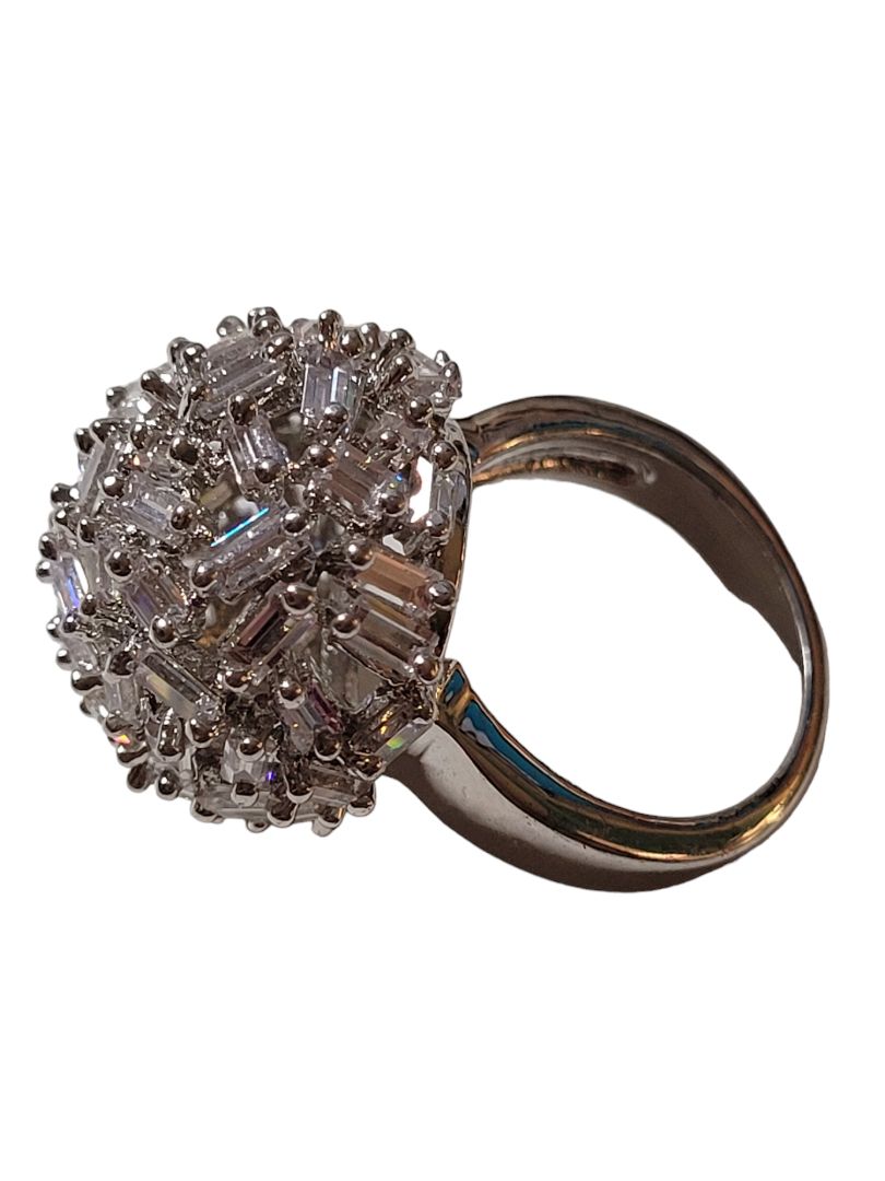 Silver Tone Cubic Zerconia Dome Bling Cocktail Ring Size 8