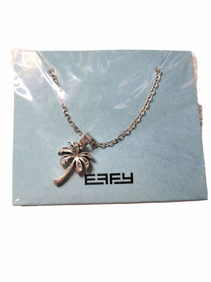 New Silver Tone Palm Tree Charm Necklace Link Chain EAFY SC