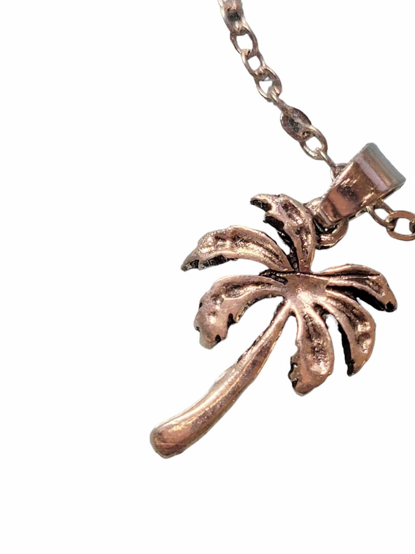 New Silver Tone Palm Tree Charm Necklace Link Chain EAFY SC
