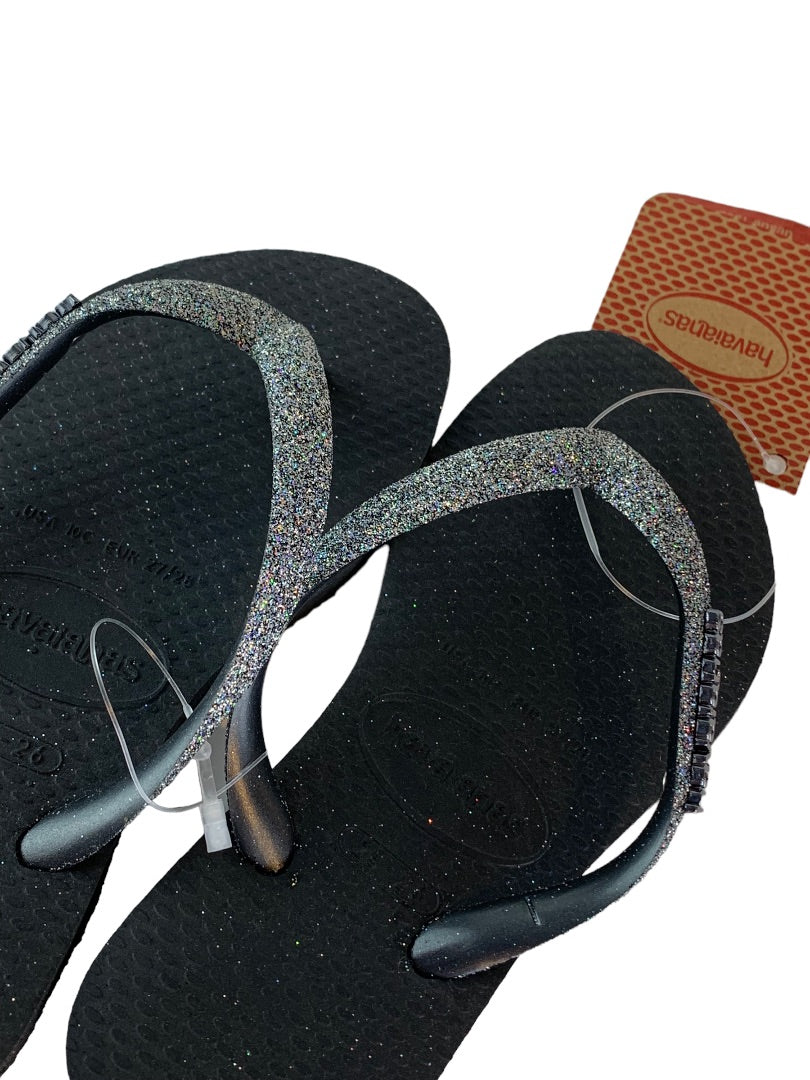 10C Havaianas Girls New Flip Flop Sandals Black Dark Metallic Glitter