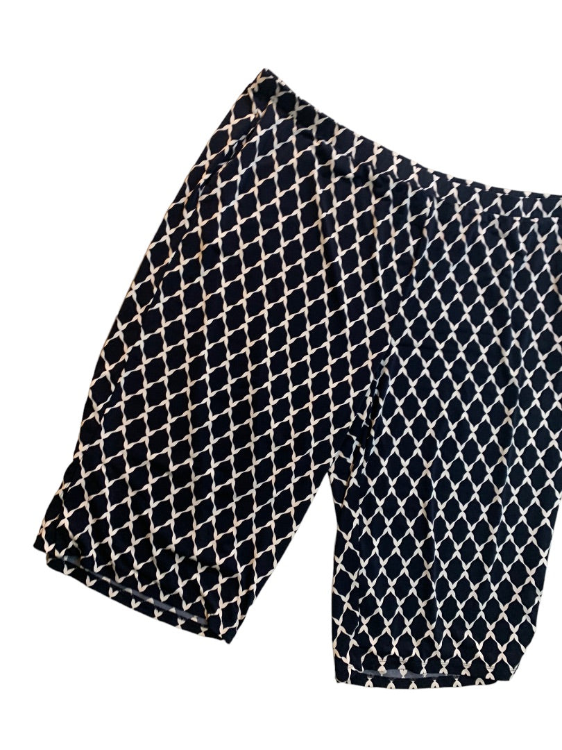 3X Susan Graver Pull On Navy Blue White Pattern Crop Pants Pockets Women's