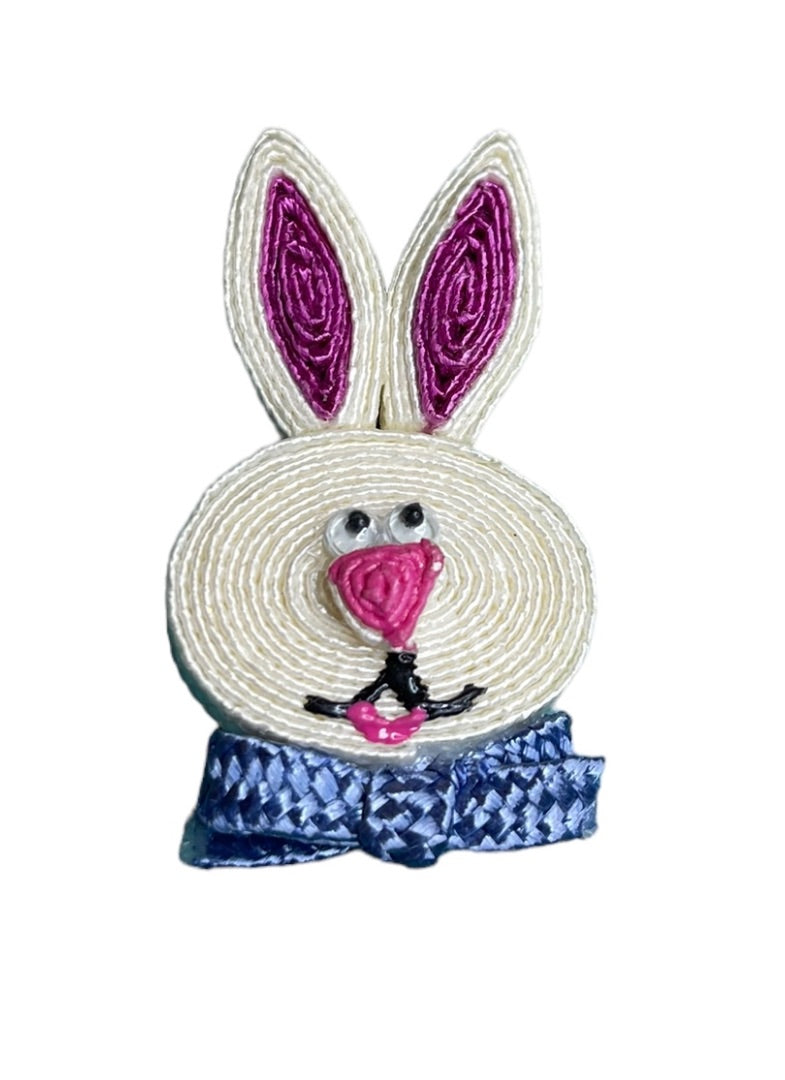 Rolled Straw Rabbit Head Easter Bunny Pin 2"
