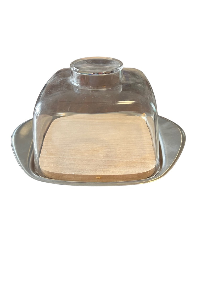 WMF Cromargan Germany Cheese Tray W Glass Dome Stainless SquaremCutting Board
