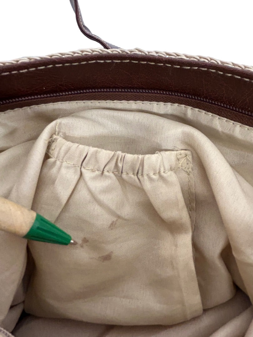 Tan Brown Crochet Boho Style Shoulder Bag Lined Zip Top Handbag Purse