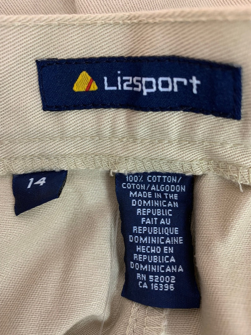 Size 14 Lizsport Women's Tan Chino Style Cotton Pants 1990s Vintage