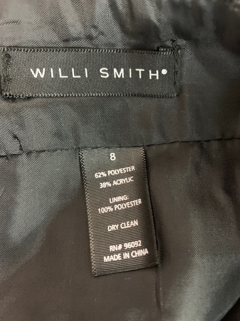 Size 8 Willi Smith Tweed Mini Skirt Pencil Straight Black Silver Lined