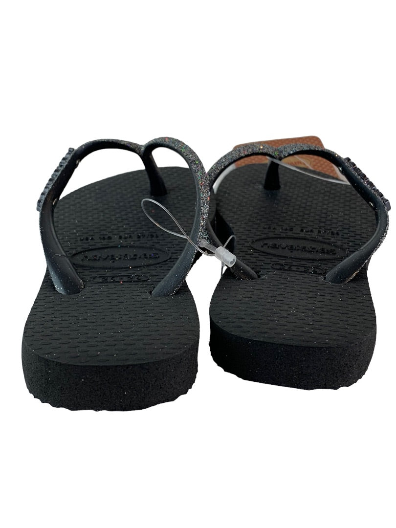 10C Havaianas Girls New Flip Flop Sandals Black Dark Metallic Glitter
