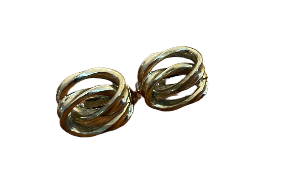 Trifari Signed Interlocking Circles Clip On Goldtone 3/4" Earrings Non-Pierced