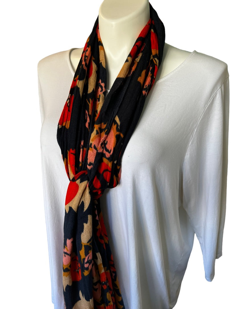 Spartina Navy Pink Orange Floral Scarf Long Fringed 25" x 80"