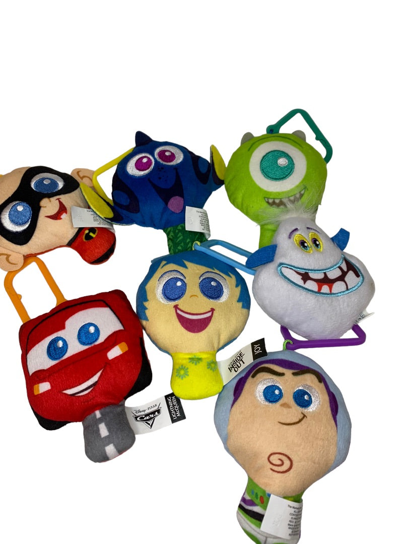 Lot of 7 Plush Bag Clips Assorted Toy Story Inside Out Cars Dory