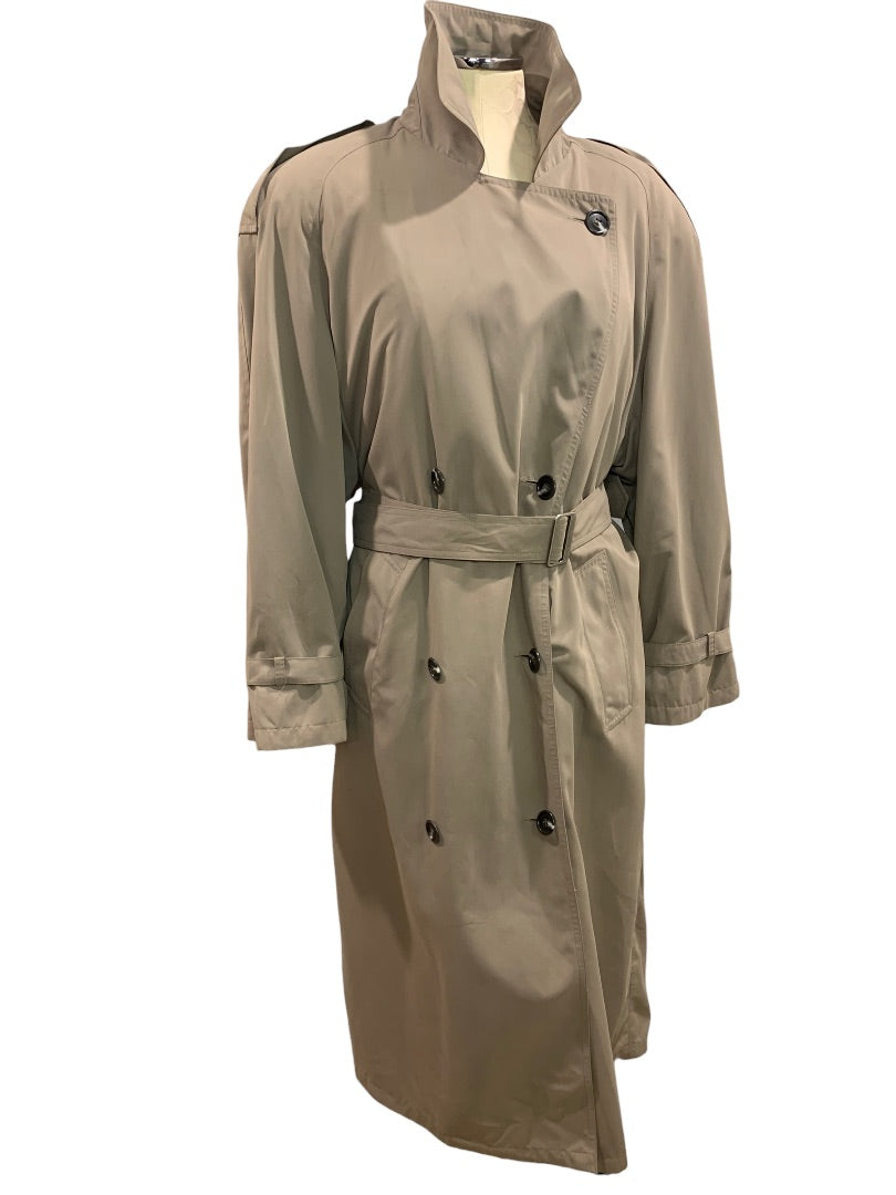 XL Petite Jones New York 1990s Women's Brown Belted Trench Overcoat Zip Out Lining Vintage
