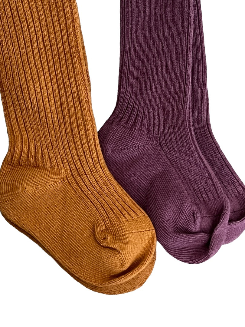 New Cerorc Toddler Tights Plum and Mustard Ribbed 1T/2T