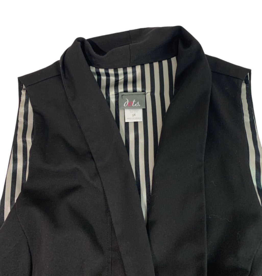 3X Dots Junior Women's Black Waterfall Neckline Vest Sleeveless Open