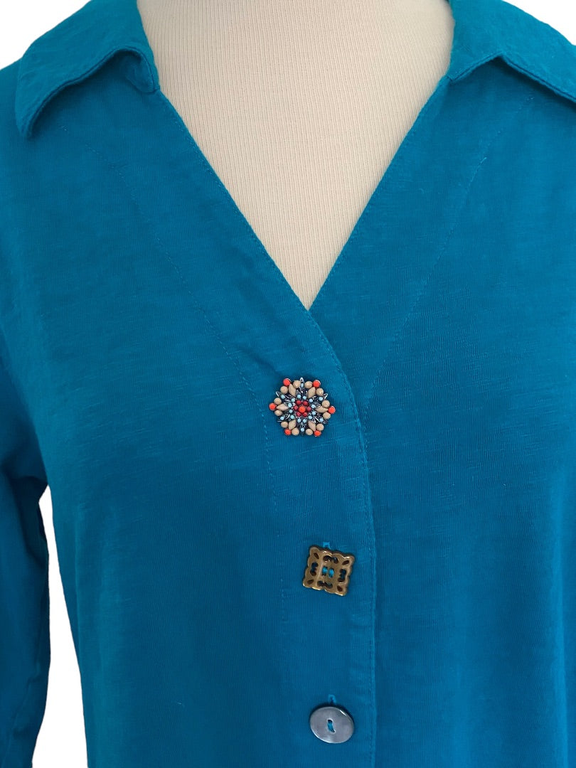 Medium Soft Surroundings Teal Boho Look Danielle Top Tunic Blouse
