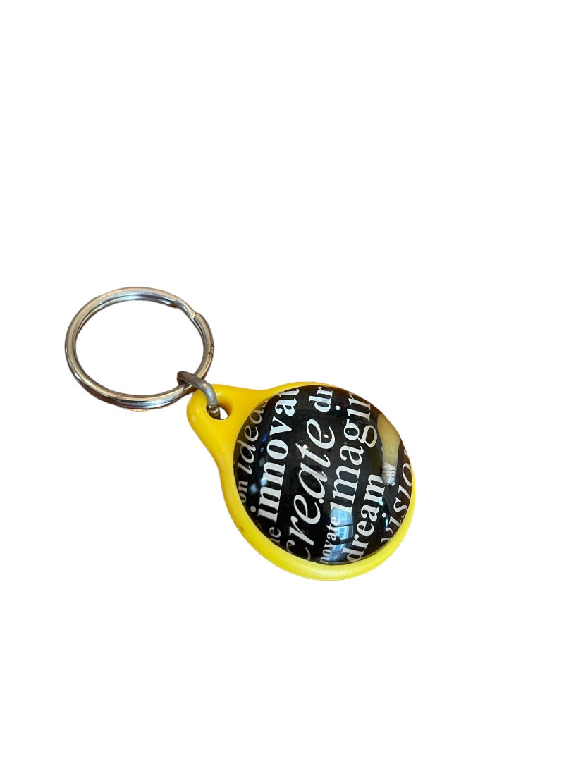 Inspirational Keychain Innovate Create Key Ring Floating Lightbulb Yellow