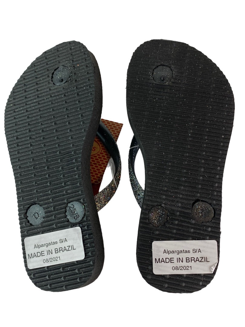 10C Havaianas Girls New Flip Flop Sandals Black Dark Metallic Glitter
