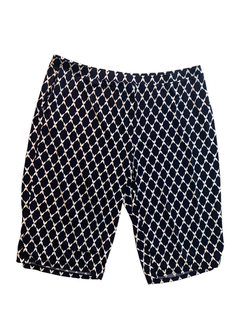 3X Susan Graver Pull On Navy Blue White Pattern Crop Pants Pockets Women's
