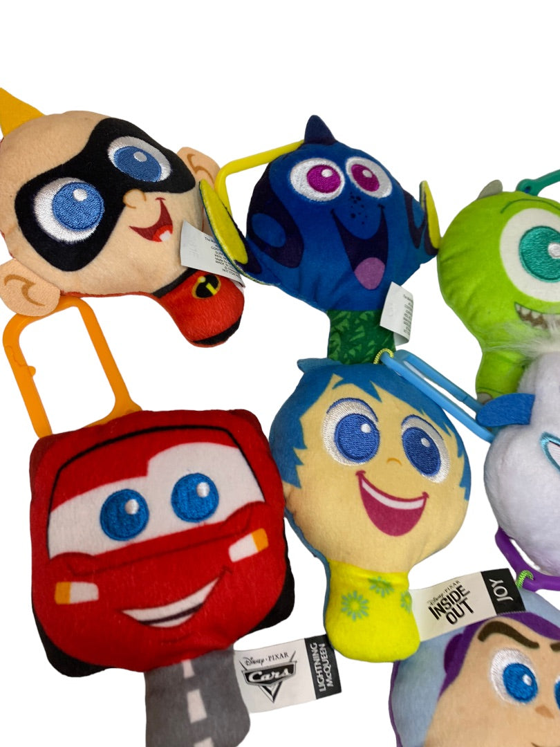 Lot of 7 Plush Bag Clips Assorted Toy Story Inside Out Cars Dory