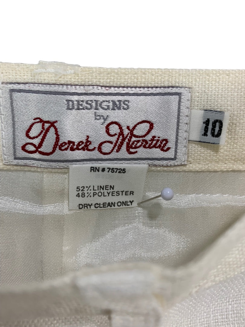 Size 10 Designs by Derek Martin Linen Blend Lined Dress Pants Ivory Y2K Women's