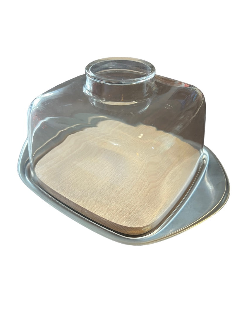 WMF Cromargan Germany Cheese Tray W Glass Dome Stainless SquaremCutting Board