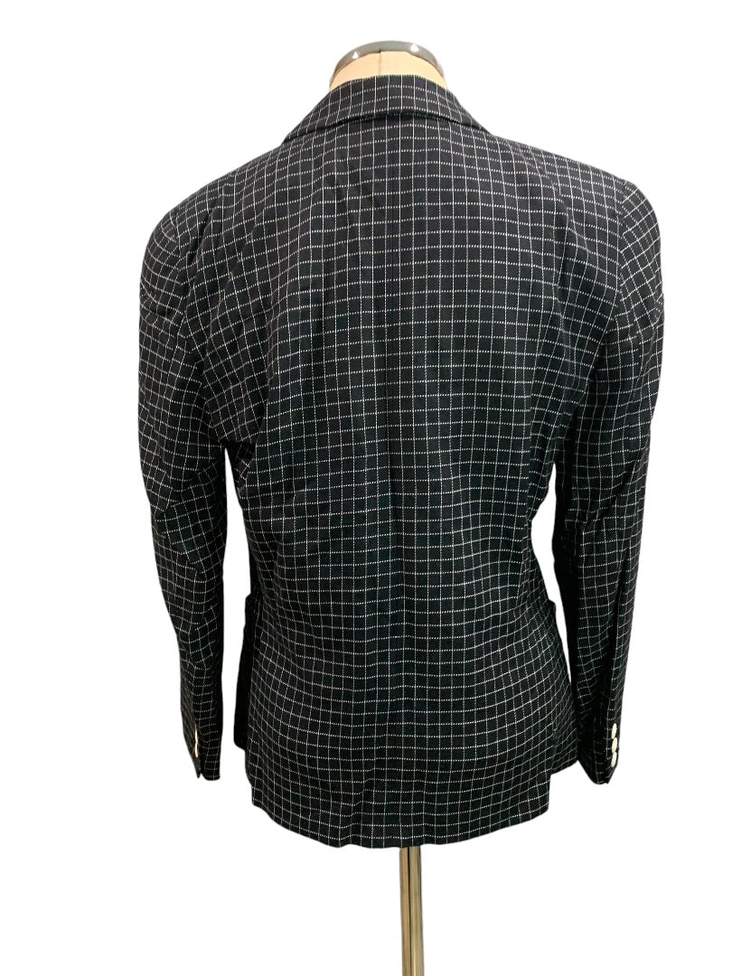 Size 10P Liz Claiborne Petites Black White Woven Check Blazer 1990s Vintage