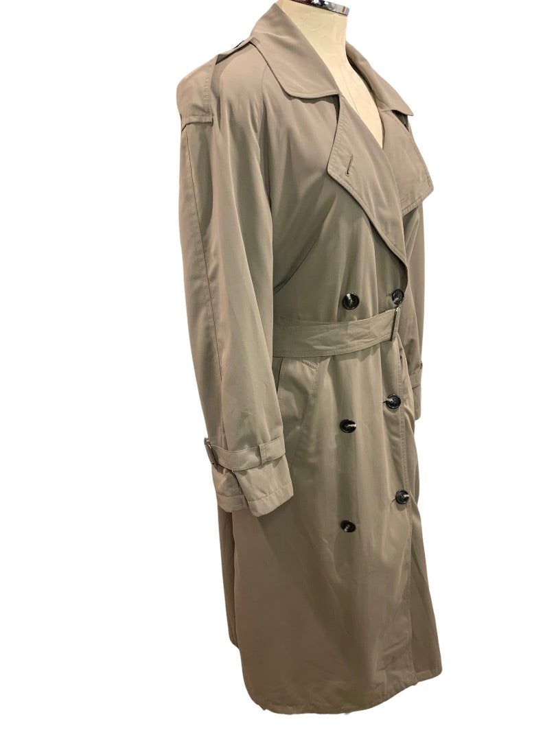 XL Petite Jones New York 1990s Women's Brown Belted Trench Overcoat Zip Out Lining Vintage