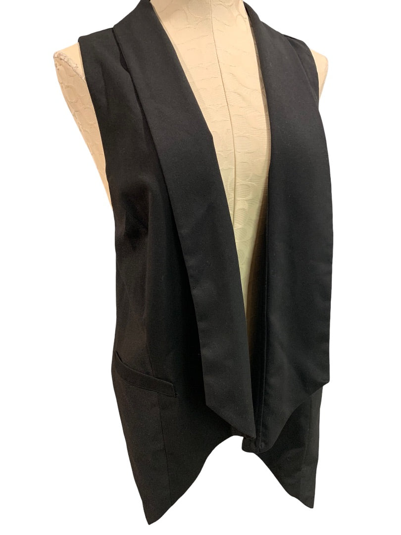 3X Dots Junior Women's Black Waterfall Neckline Vest Sleeveless Open