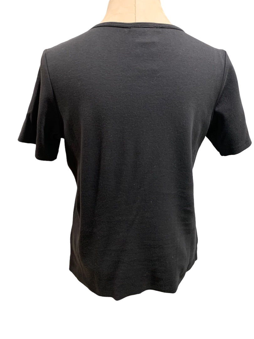 XS Quacker Factory Women's V-Neck Embellished Tshirt Short Sleeve Black
