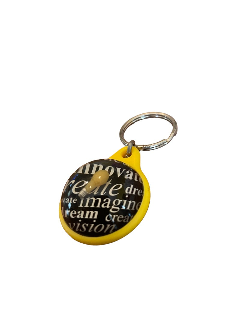 Inspirational Keychain Innovate Create Key Ring Floating Lightbulb Yellow